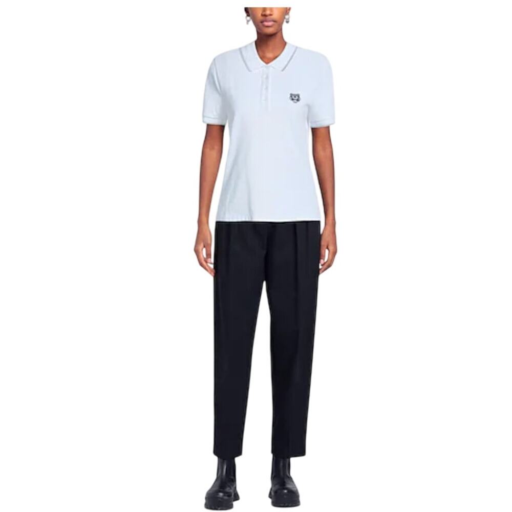 KENZO Paris Women's Tiger PatchLogo Short Sleeve White Polo Shirt, size M